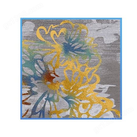 海马印花地毯福星Ⅵ系列现代中式风格蓝底黄花客厅走廊宴会厅大堂