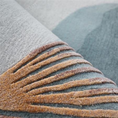 手工会所地毯样板房地毯新西兰纯羊毛加丝圆地毯山水艺术羊毛地毯